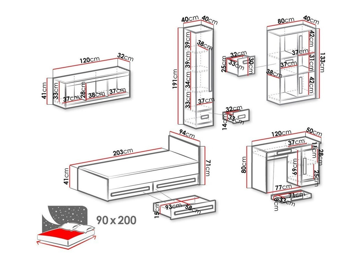 Gyerekszoba garnitúra Guliver V (Raliv V), Szín: Fehér + Fényes fehér + Szürke