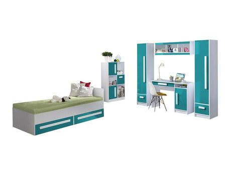 Gyerekszoba garnitúra Guliver V (Raliv V), Szín: Fehér + Fényes Türkiz