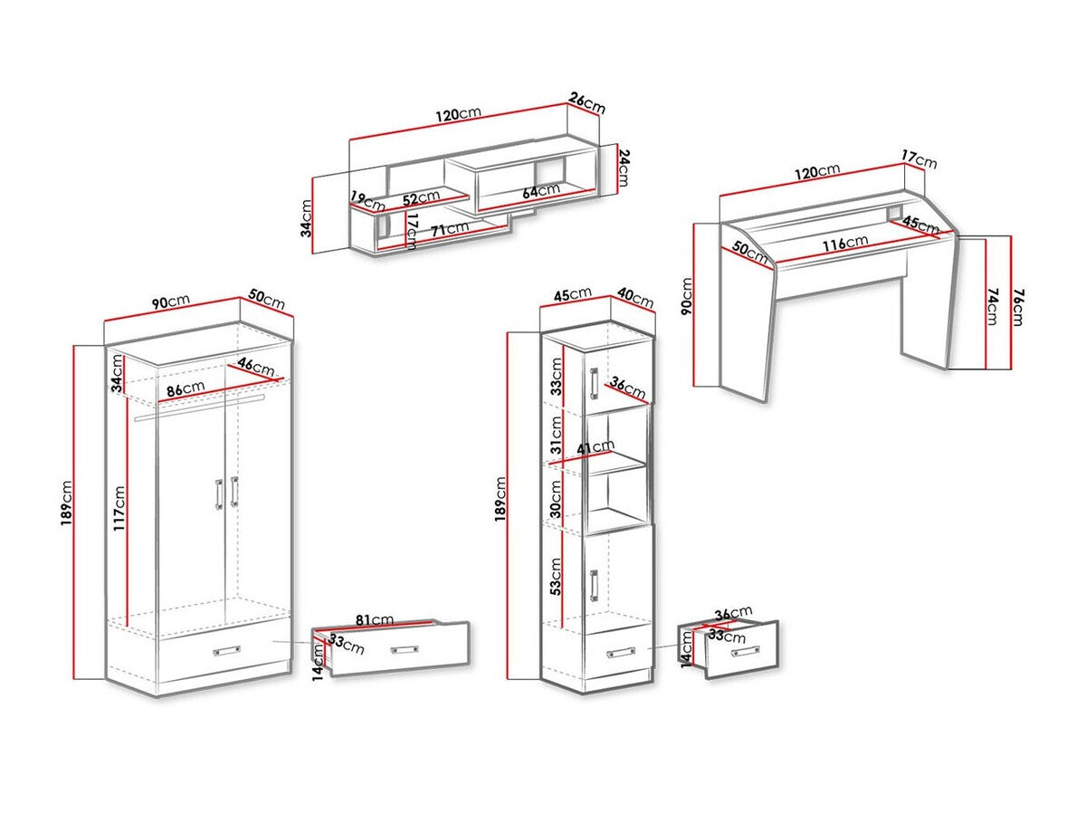 Gyerekszoba garnitúra Trafiko I (Tofiko I), Szín: Fehér + Rózsaszín