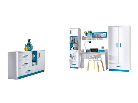 Gyerekszoba garnitúra Trafiko IV (Tofiko IV), Szín: Fehér + Türkiz