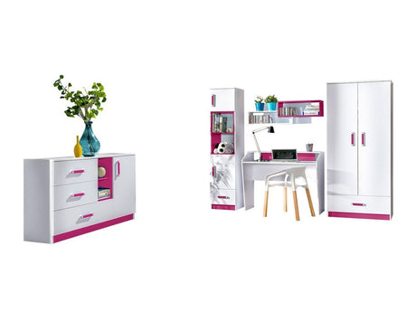 Gyerekszoba garnitúra Trafiko IV (Tofiko IV), Szín: Fehér + Rózsaszín