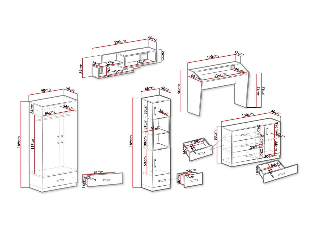 Gyerekszoba garnitúra Trafiko IV (Tofiko IV), Szín: Fehér + Rózsaszín