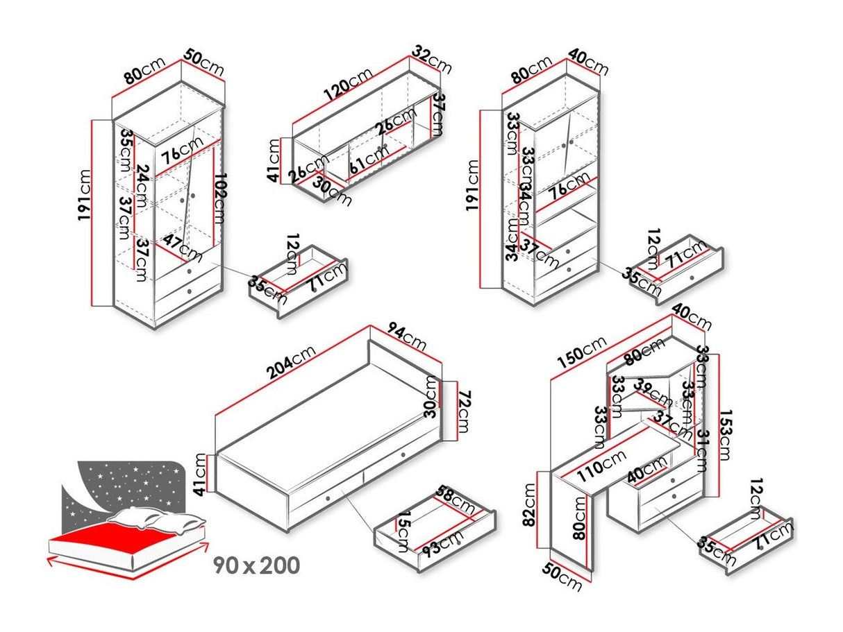 Bútorkészlet Nero II (Wurak), Szín: Artisan tölgy + Fehér