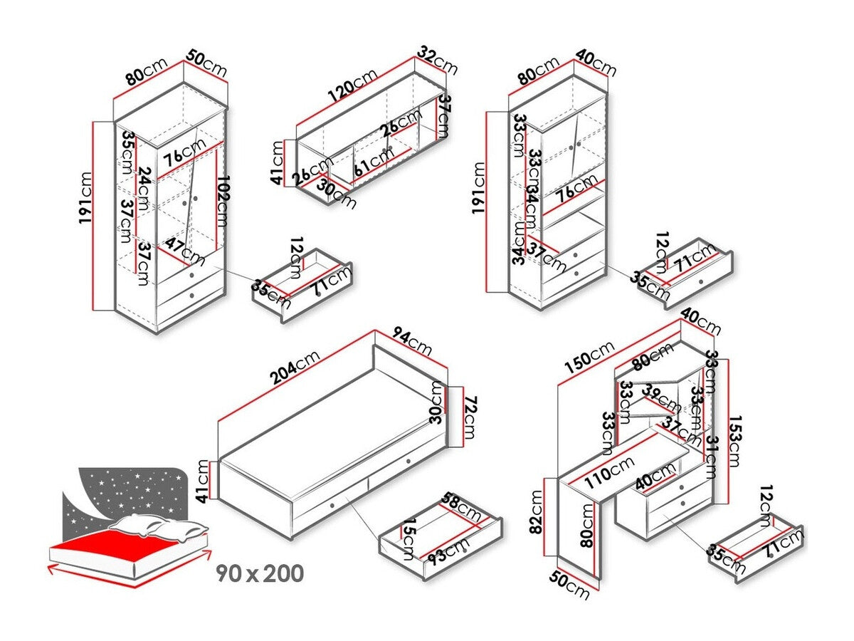 Bútorkészlet Nero II (Wurak), Szín: Artisan tölgy + Fehér + Szürke
