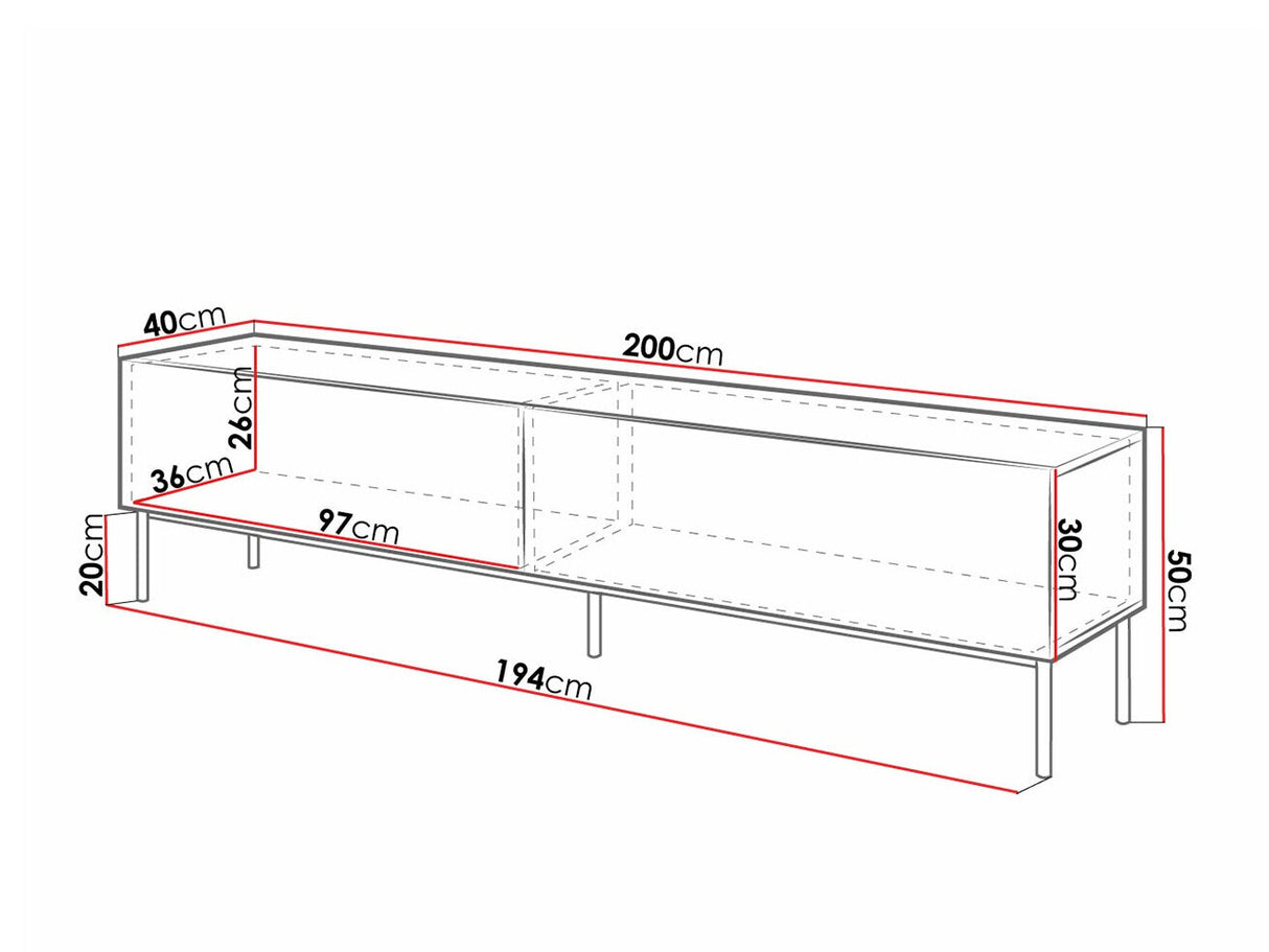 TV-állvány RTv SLIDE 200cm (Koda) Szín: Fehér + Fényes fehér + Aranysárga