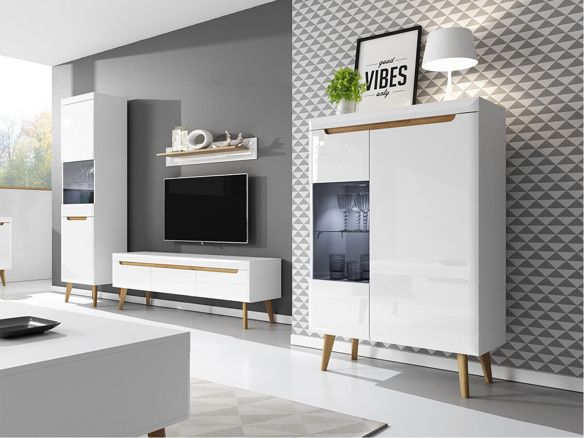 Polc Nemrdi 107 (Nirus), Szín: Fehér + Fényes fehér + Riviera tölgy