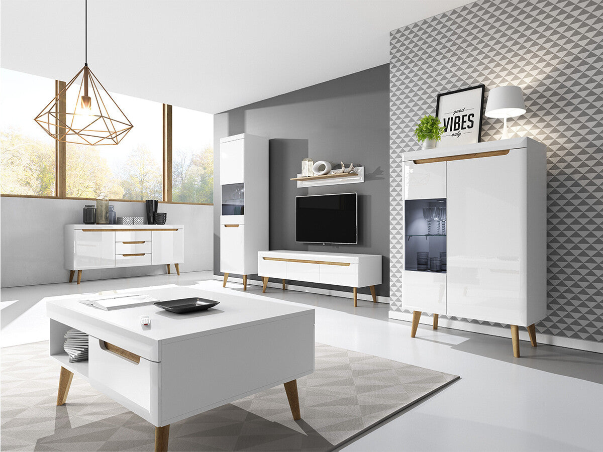 Polc Nemrdi 107 (Nirus), Szín: Fehér + Fényes fehér + Riviera tölgy