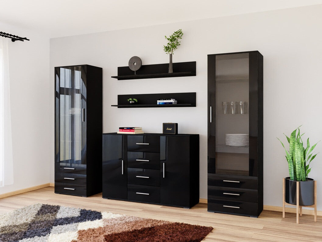 Nappali szett Soho III (Boho III), Szín: Fekete + Fényes fekete, Led világítás: Kék