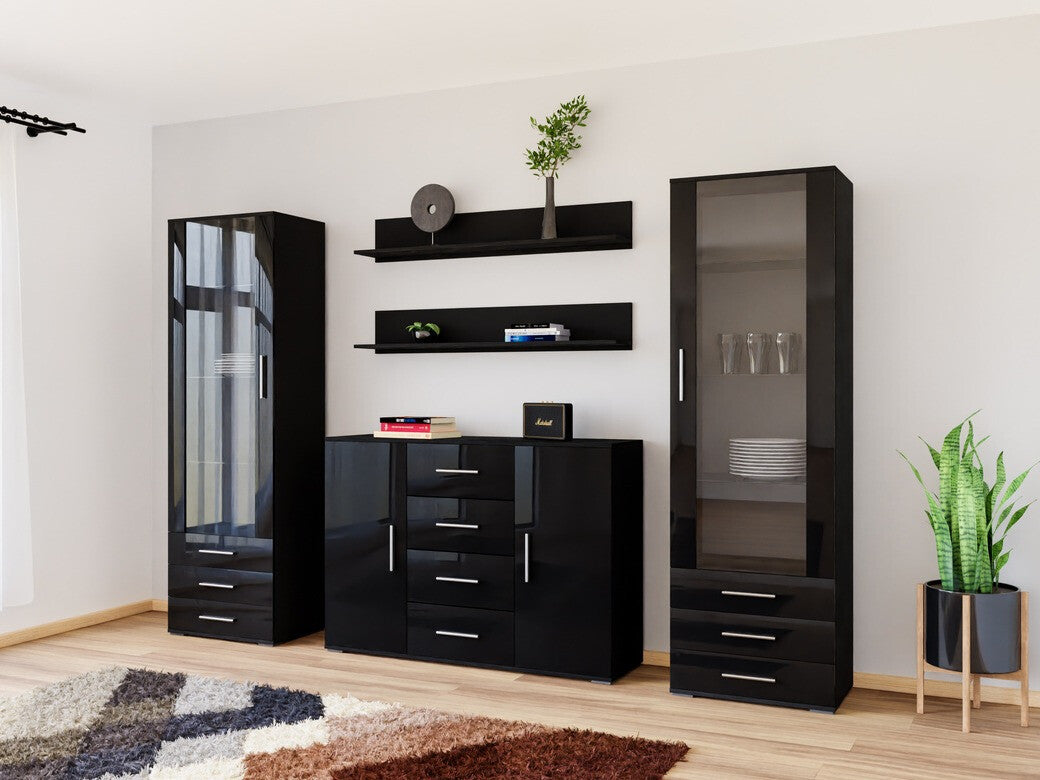 Nappali szett Soho III (Boho III), Szín: Fekete + Fényes fekete, Led világítás: RGB