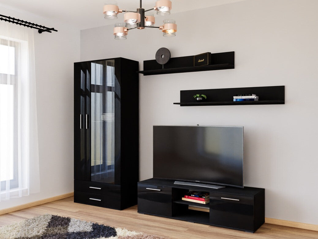 Nappali szett Soho XI (Boho XI), Szín: Fekete + Fényes fekete, Led világítás: Kék