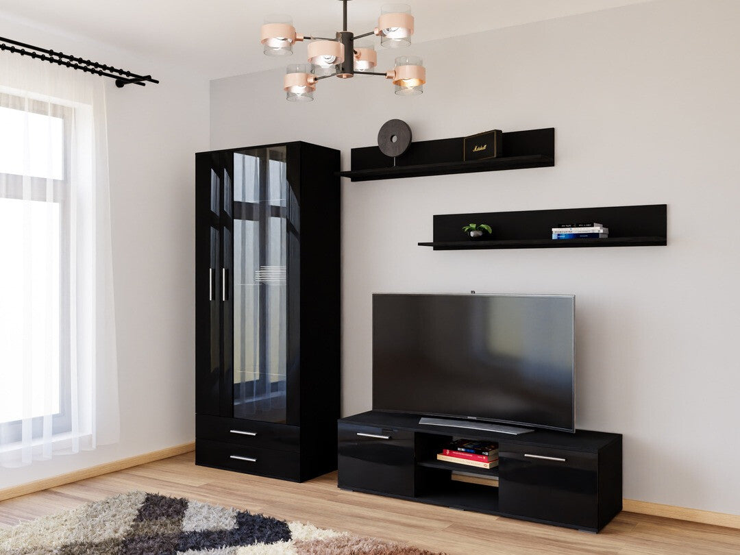 Nappali szett Soho XI (Boho XI), Szín: Fekete + Fényes fekete, Led világítás: RGB