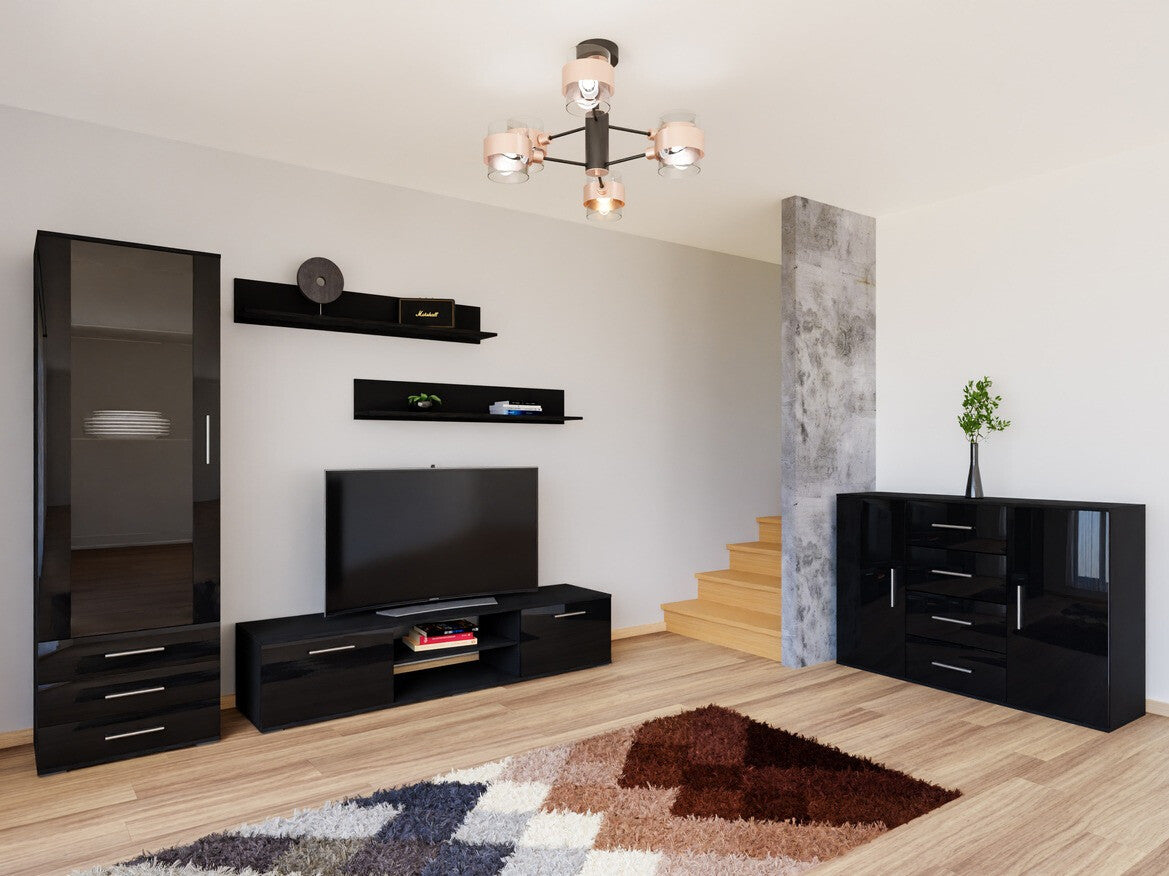 Nappali szett Soho II (Boho II), Szín: Fekete + Fényes fekete, Led világítás: Nem