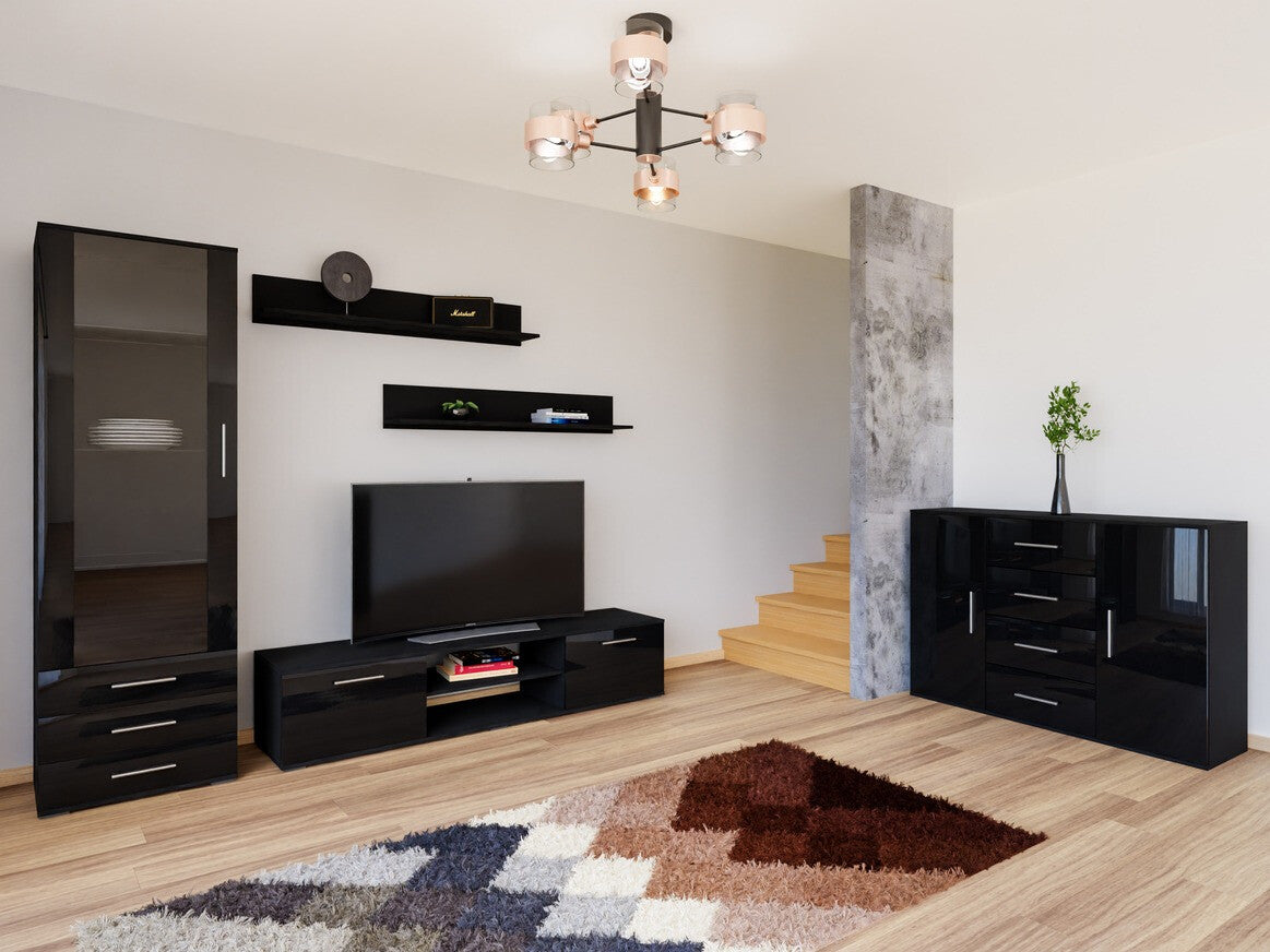 Nappali szett Soho II (Boho II), Szín: Fekete + Fényes fekete, Led világítás: Igen RGB