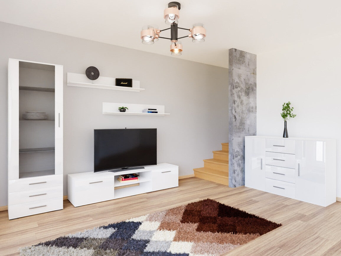 Nappali szett Soho II (Boho II), Szín: Fehér + Fényes fehér, Led világítás: Igen fehér