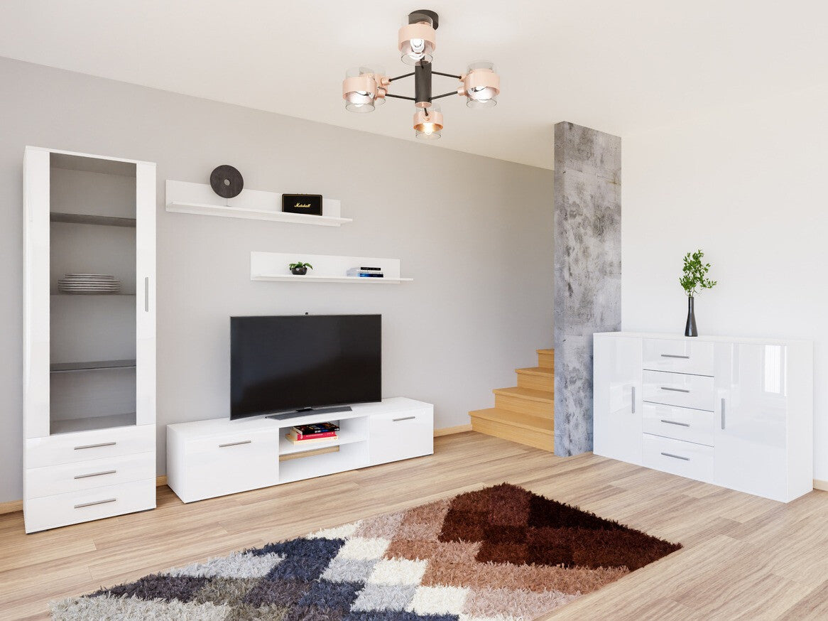 Nappali szett Soho II (Boho II), Szín: Fehér + Fényes fehér, Led világítás: Ez kék