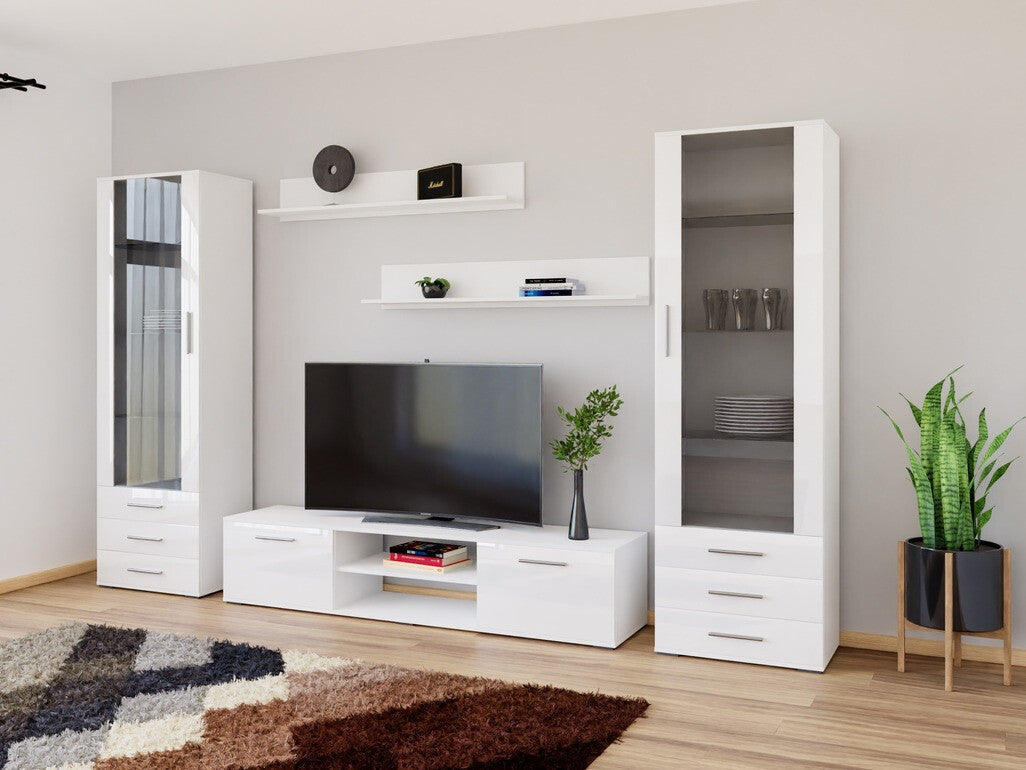 Nappali szett Soho IV (Boho IV), Szín: Fehér + Fényes fehér, Led világítás: Nincs világítás