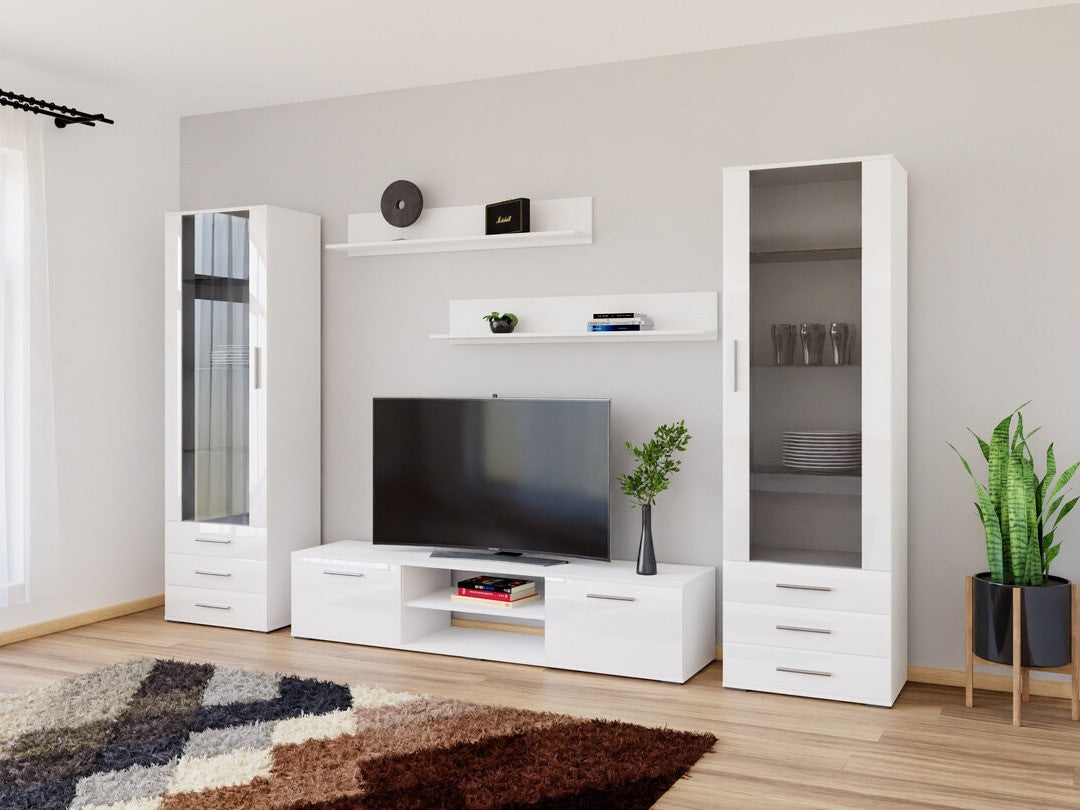 Nappali szett Soho IV (Boho IV), Szín: Fehér + Fényes fehér, Led világítás: Fehér