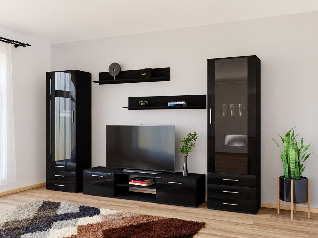 Nappali szett Soho IV (Boho IV), Szín: Fekete + Fényes fekete, Led világítás: Kék