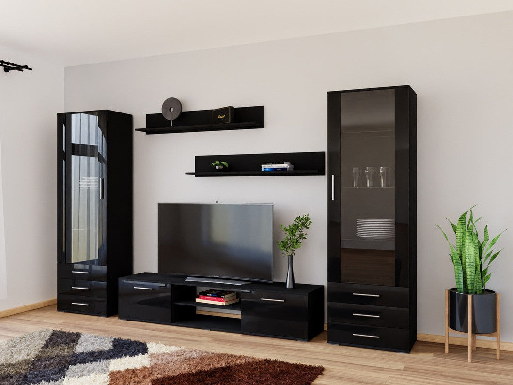 Nappali szett Soho IV (Boho IV), Szín: Fekete + Fényes fekete, Led világítás: RGB