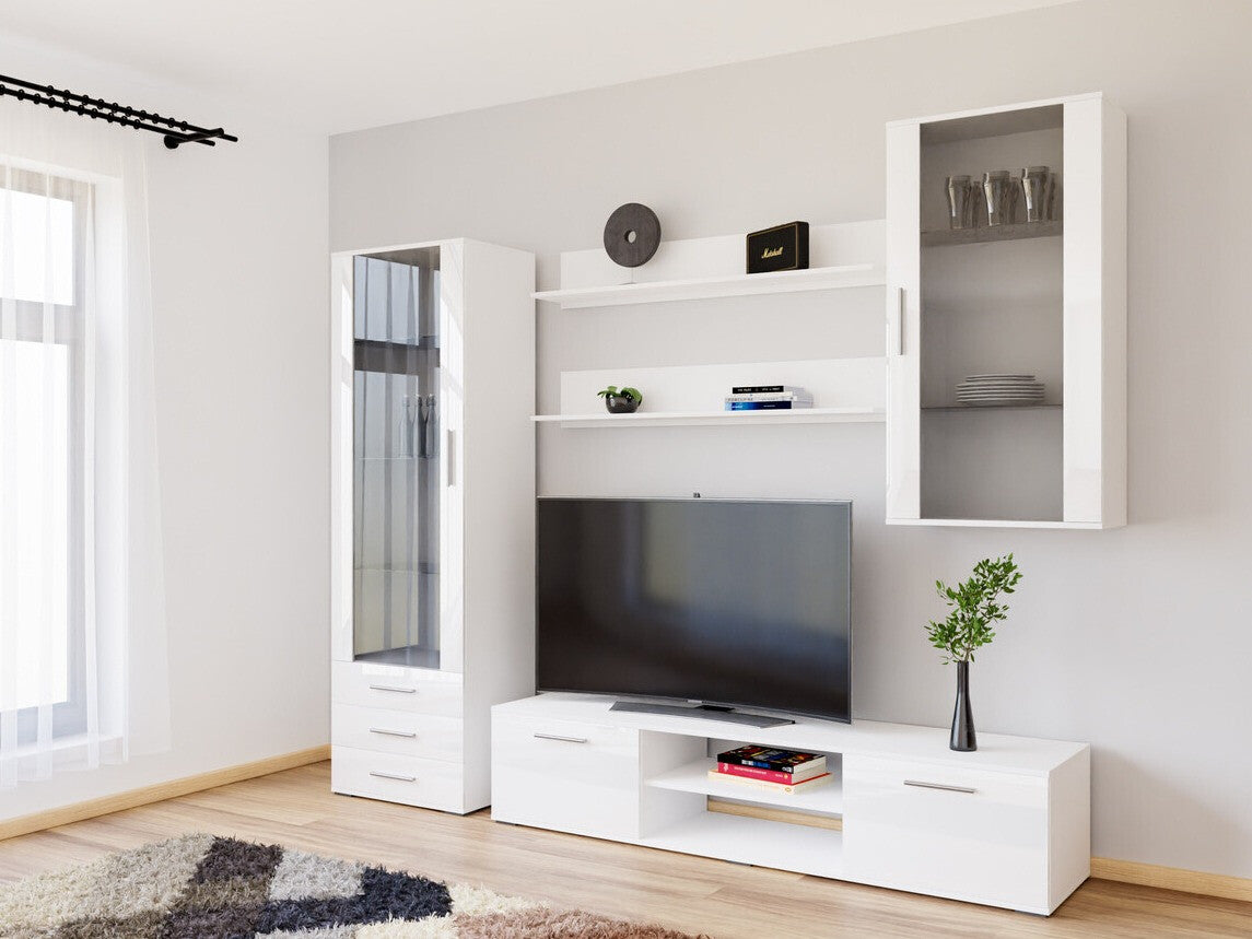 Nappali szett Soho VI (Boho VI), Szín: Fehér + Fényes fehér, Led világítás: Fehér