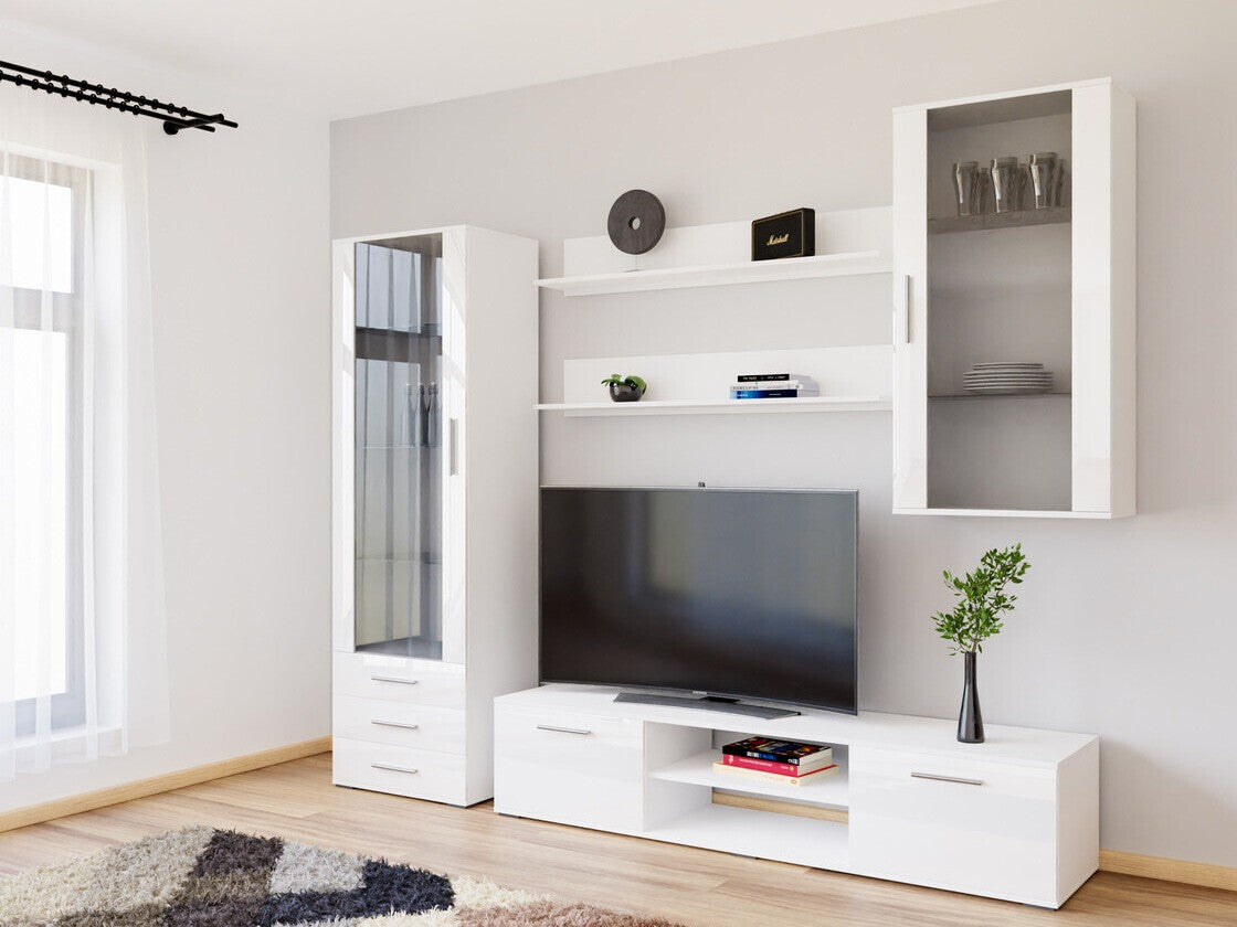 Nappali szett Soho VI (Boho VI), Szín: Fehér + Fényes fehér, Led világítás: RGB