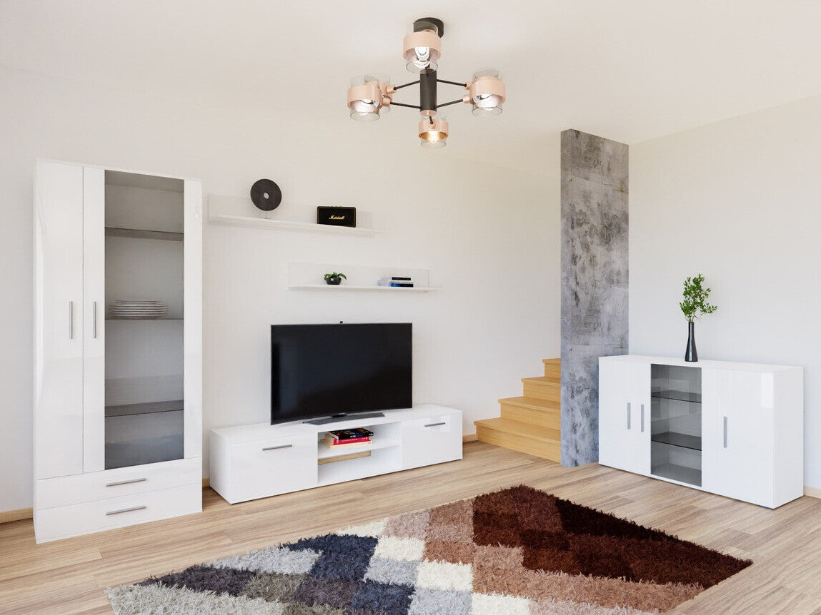 Nappali szett Soho IX (Boho IX), Szín: Fehér + Fényes fehér, Led világítás: Fehér