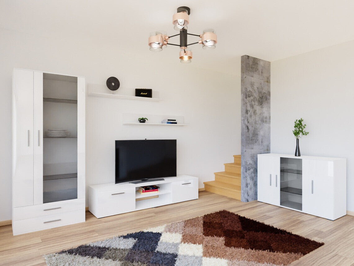 Nappali szett Soho IX (Boho IX), Szín: Fehér + Fényes fehér, Led világítás: Nem