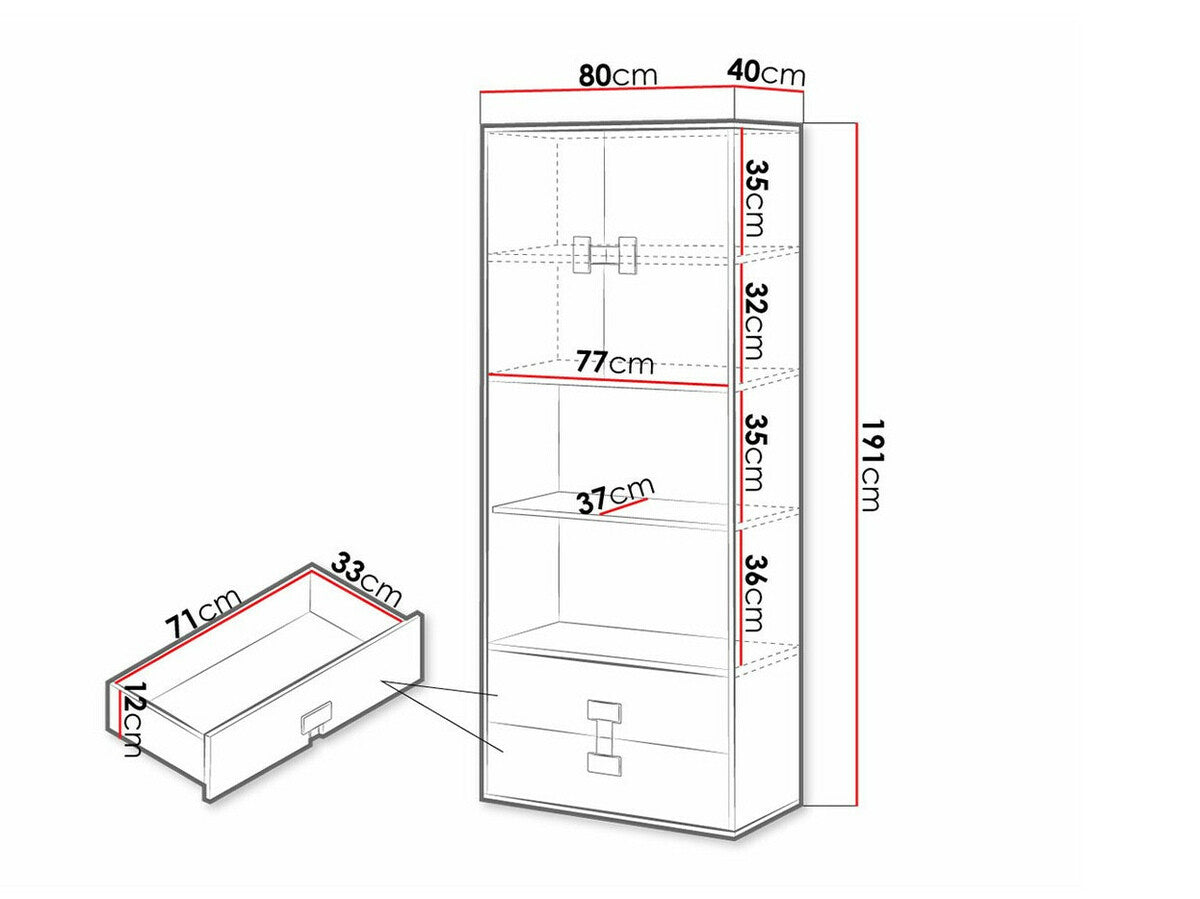 Könyvespolc 80 INDEX 05 (Tikrote), Szín: Fényes szürke + Artisan tölgy
