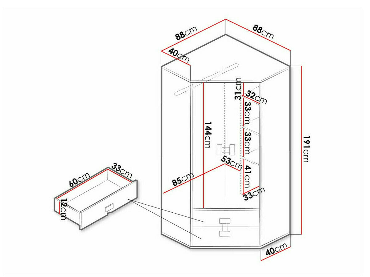 Sarokszekrény INDEX 02 (Tikrote), Szín: Fényes fehér + Artisan tölgy