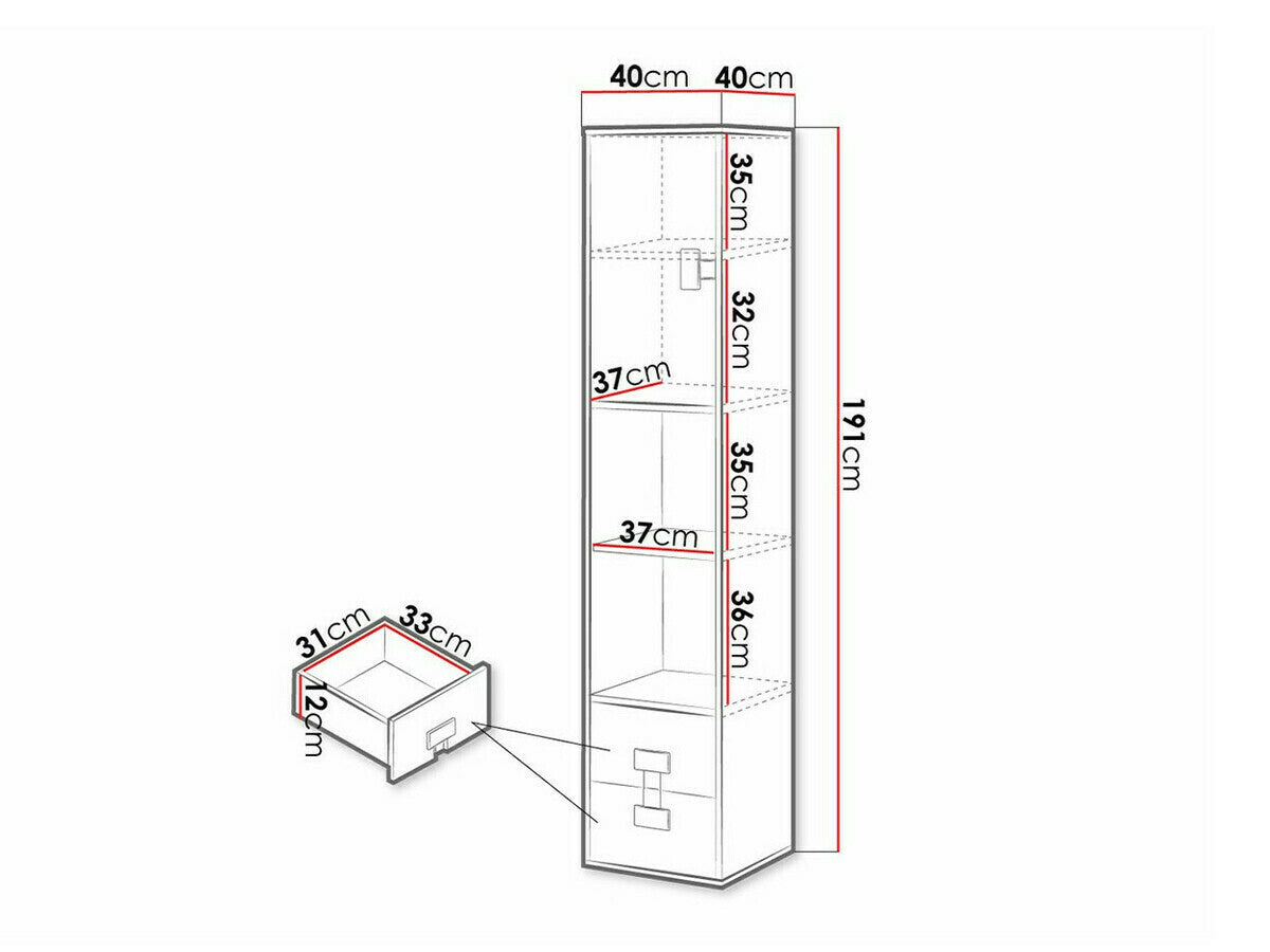 Könyvespolc 40 INDEX 06 (Tikrote), Szín: Fényes fehér + Artisan tölgy