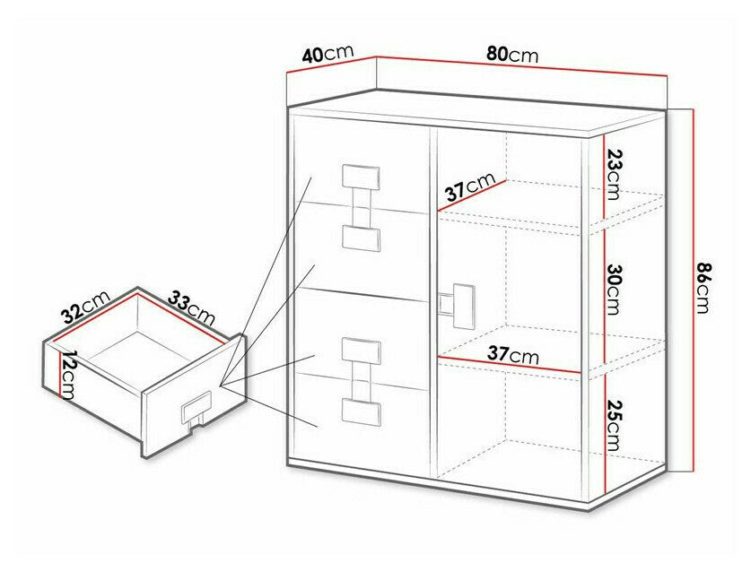 Komód 80 INDEX 07 (Tikrote), Szín: Fényes szürke + Artisan tölgy