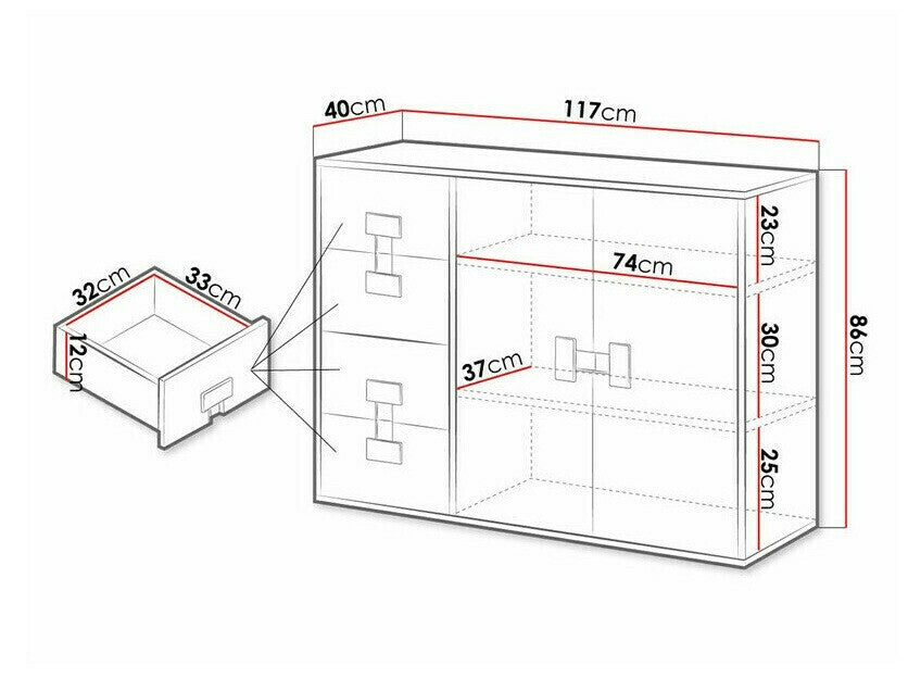 Komód INDEX 08 (Tikrote), Szín: Matt fehér + Artisan tölgy