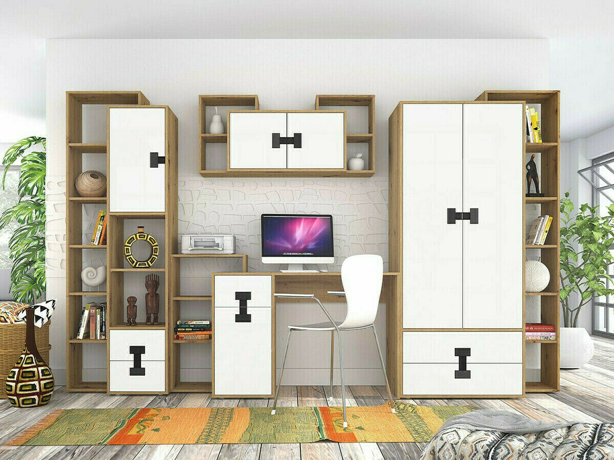 Íróasztal 120 INDEX 10 (Tikrote), Szín: Matt fehér + Artisan tölgy