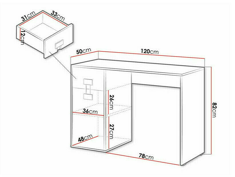 Íróasztal 120 INDEX 10 (Tikrote), Szín: Fényes szürke + Artisan tölgy