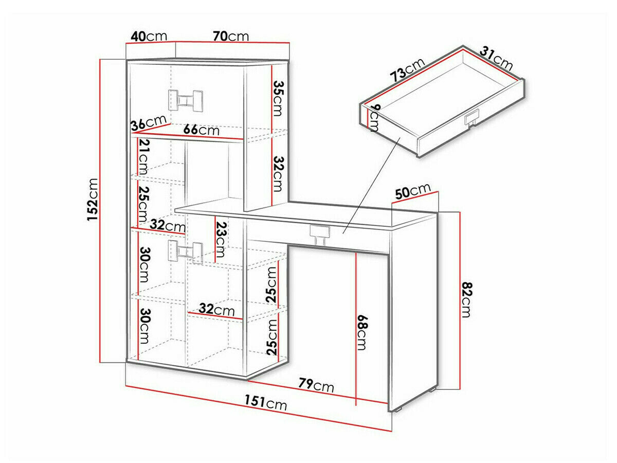 Íróasztal regał INDEX 11 (Raft Tikrote), Szín: Fényes szürke + Artisan tölgy