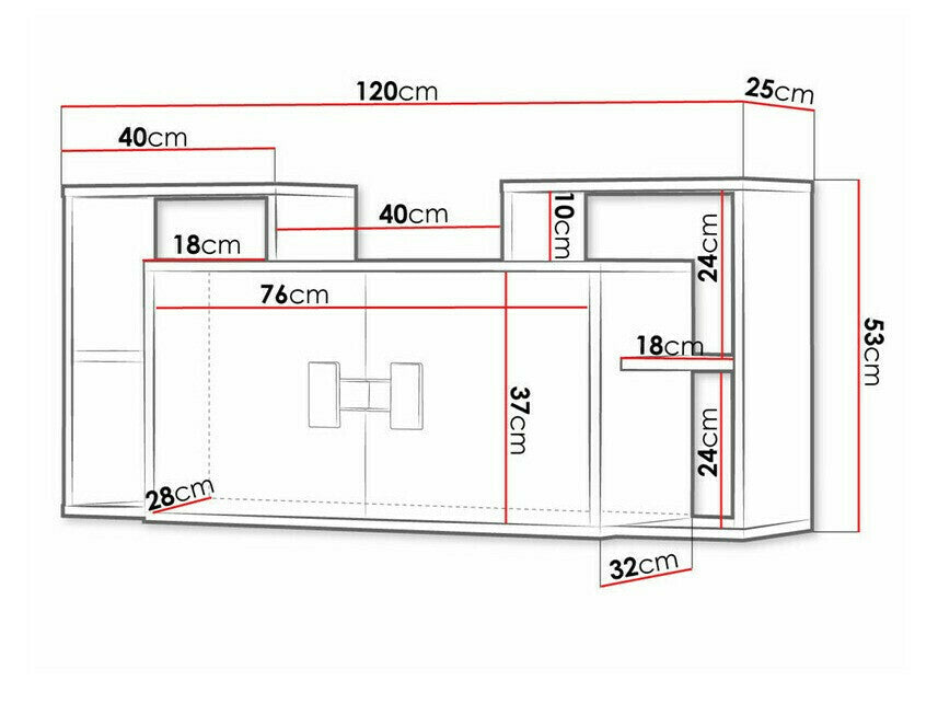 Fali szekrény 120 INDEX 12 (Tikrote), Szín: Matt fehér + Artisan tölgy