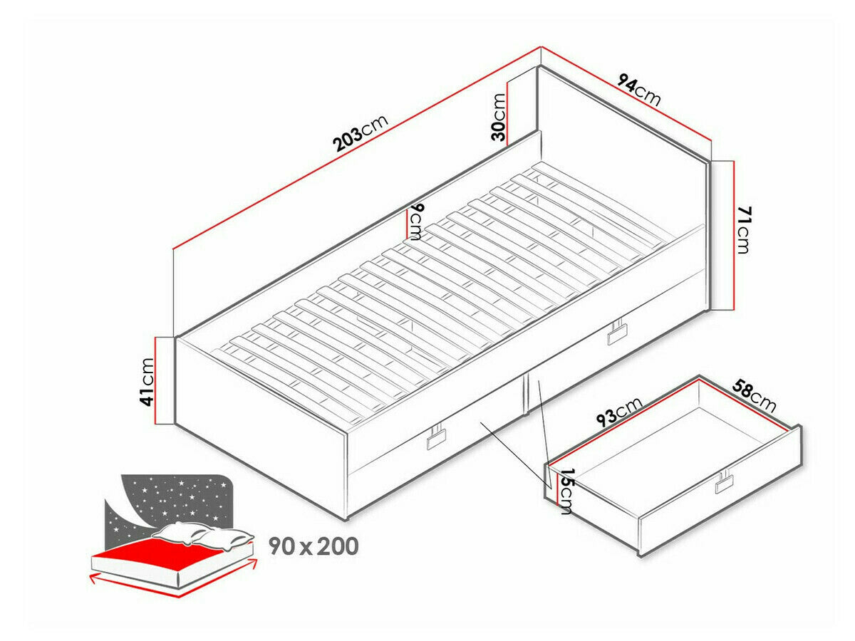 Ágy INDEX 14 (Tikrote), Szín: Fényes szürke + Artisan tölgy