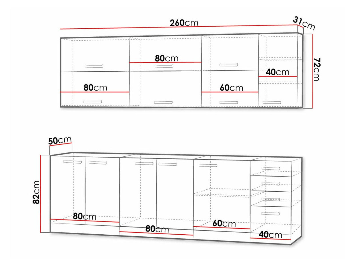 Moduláris konyha szett Multiline IV, Szín: Szürke + Fényes szürke, Munkalap: Nem, Led világítás: Nem