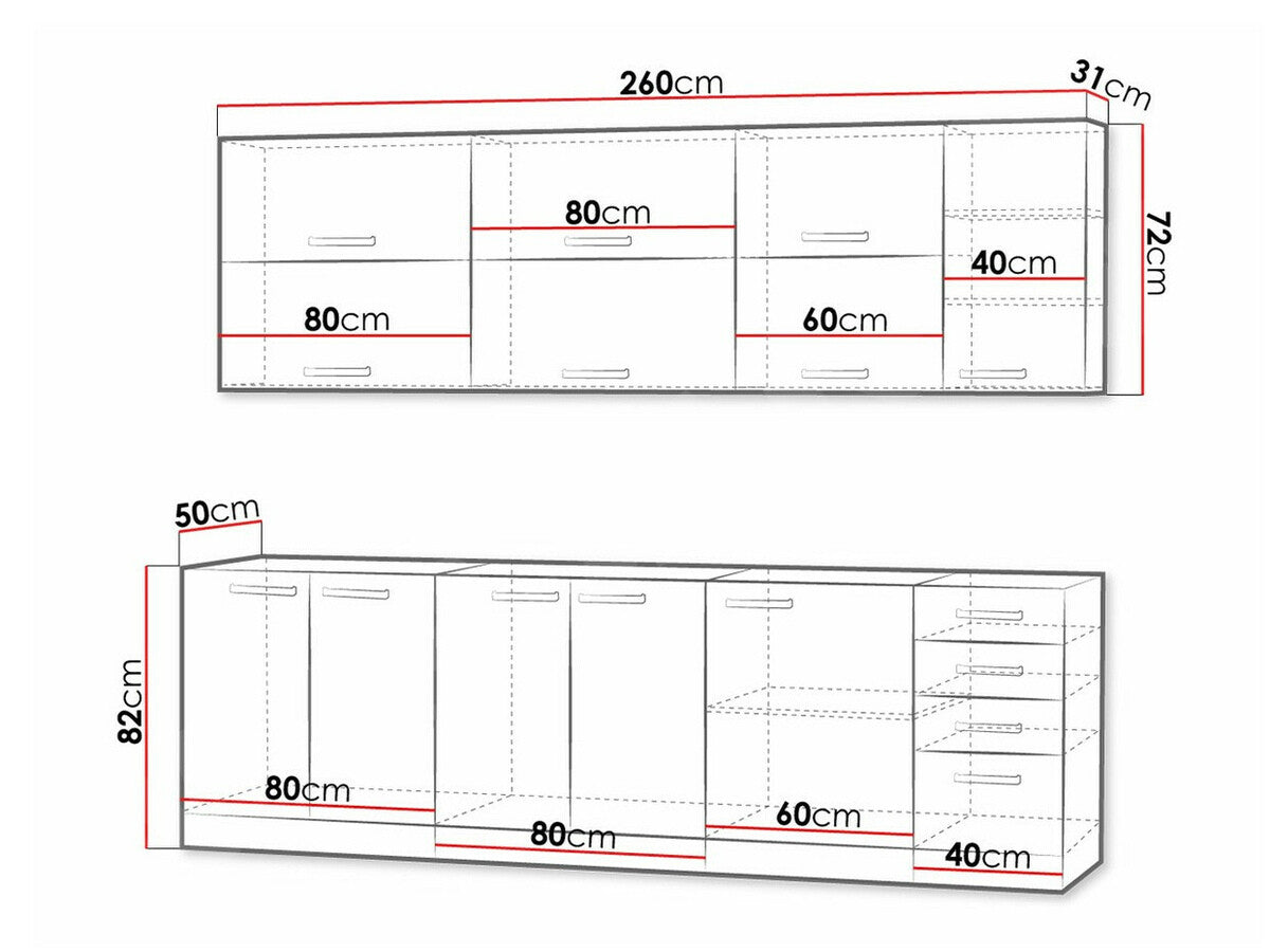 Moduláris konyha szett Multiline IV, Szín: Szürke + Fényes szürke, Munkalap: Igen, Led világítás: Igen