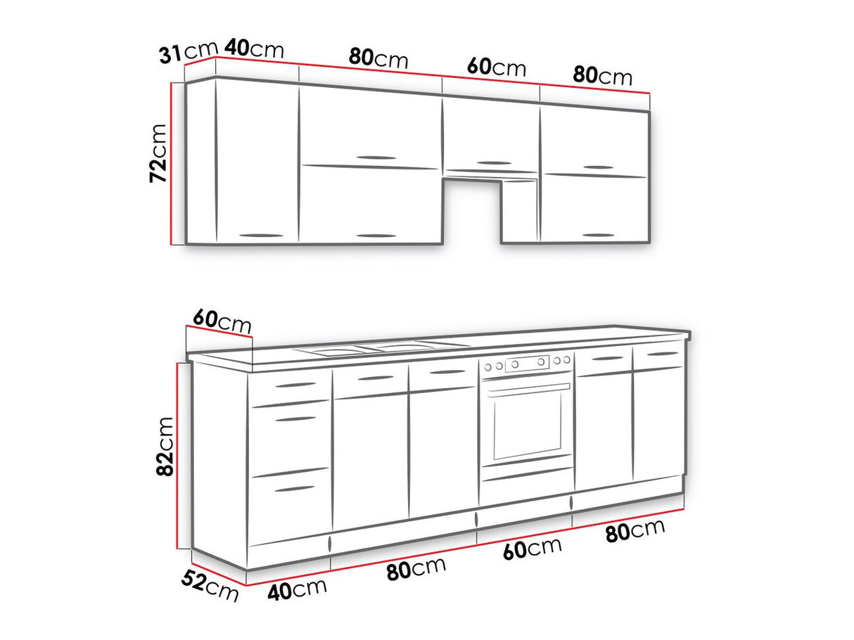 Moduláris konyha szett Faline II (Vigo), Szín: Lándzsa tölgy + Fényes fehér, Munkalap: Nem, Led világítás: Nem