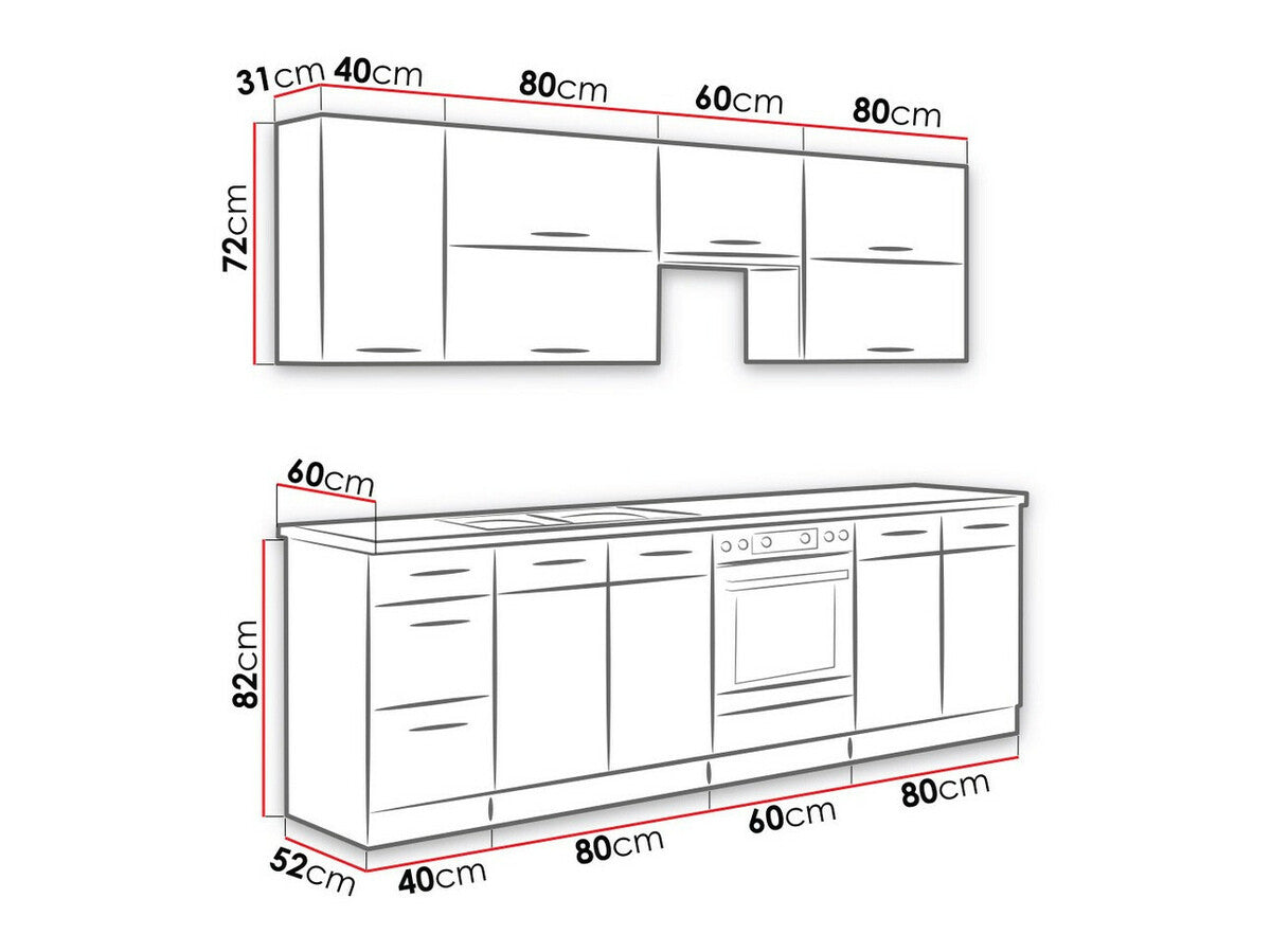 Moduláris konyha szett Faline II (Vigo), Szín: Lándzsa tölgy + Fényes fehér, Munkalap: Igen, Led világítás: Nem