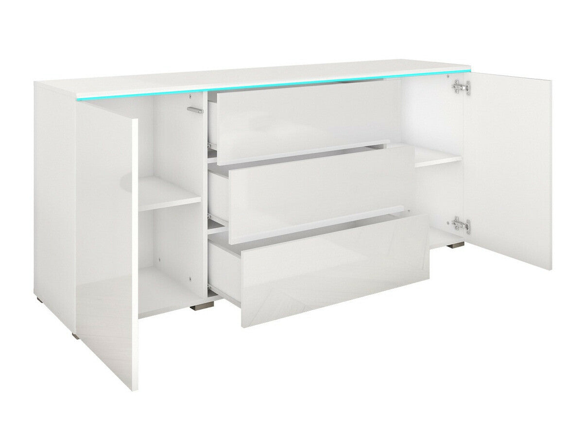 Komód VERA 150, Szín: Fehér + Fényes fehér, Led világítás: Igen RGB