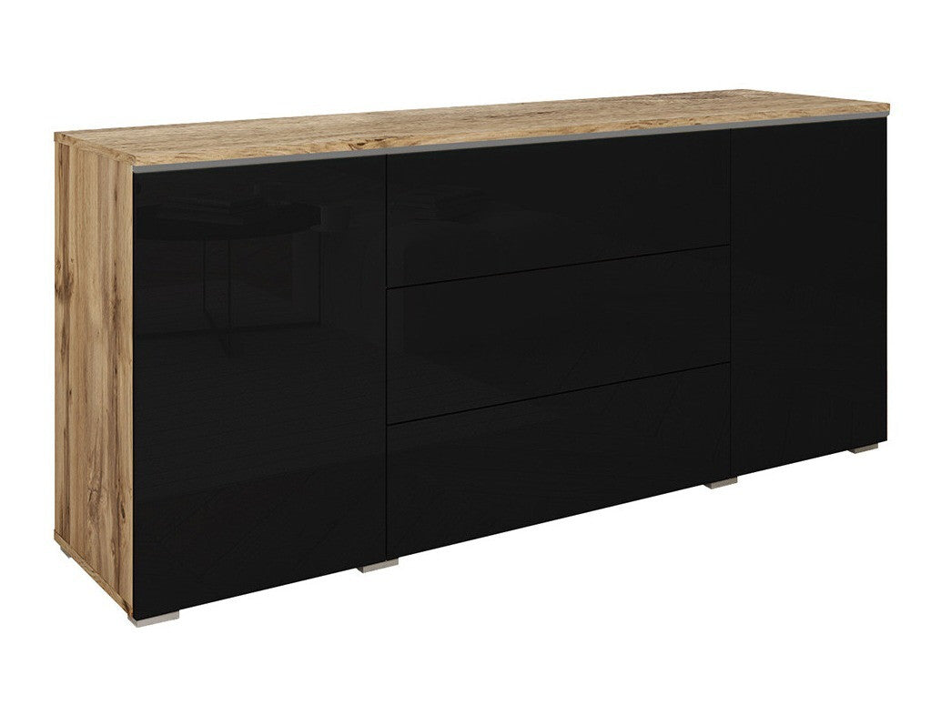 Komód VERA 150, Szín: Wotan tölgy + Fényes fekete, Led világítás: Nem