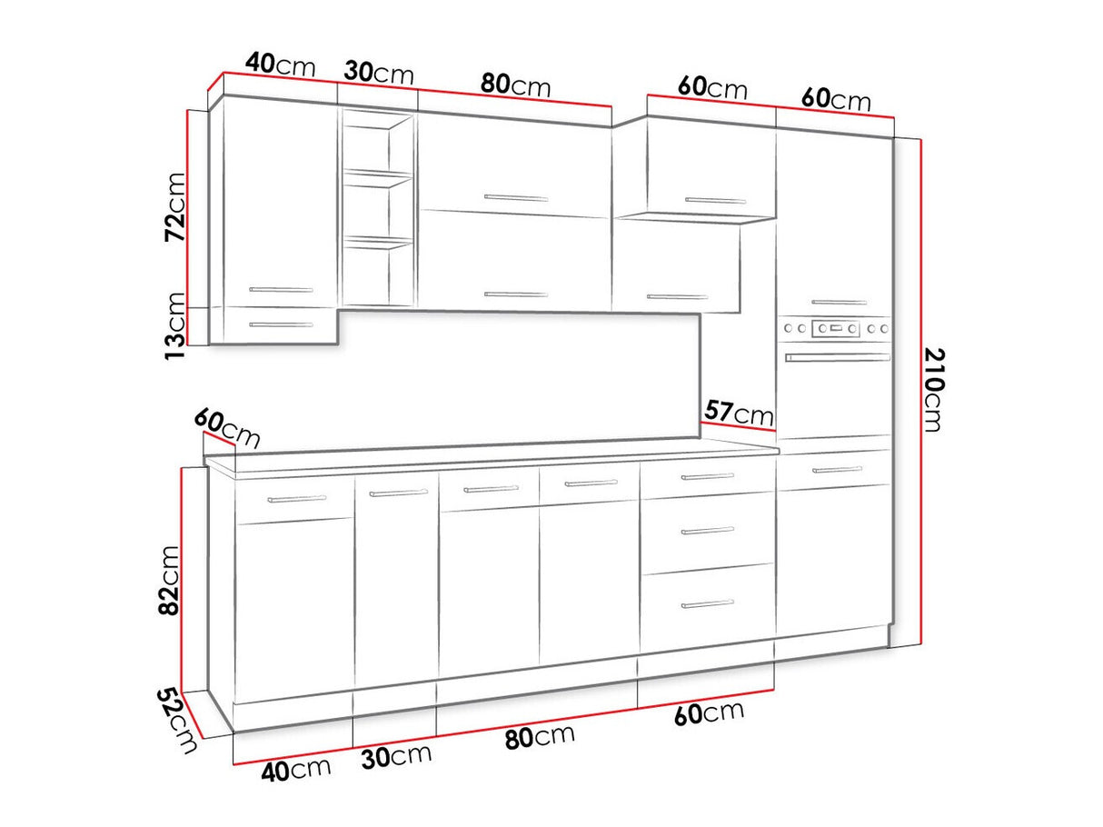 Moduláris konyha szett Faline III (Vigo), Szín: Lándzsa tölgy + Fényes fehér, Munkalap: Nem, Led világítás: Nem