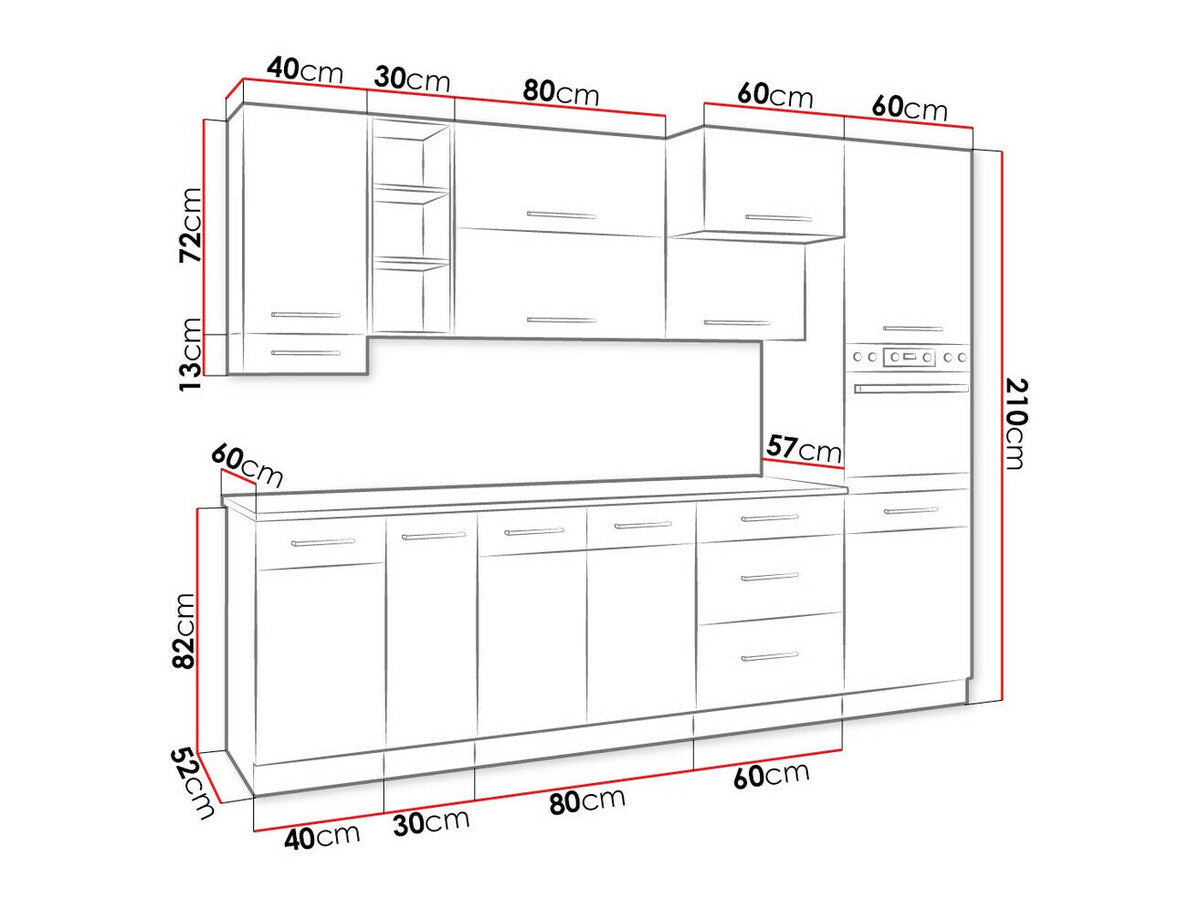 Moduláris konyha szett Faline III (Vigo), Szín: Lándzsa tölgy + Fényes fehér, Munkalap: Igen, Led világítás: Nem