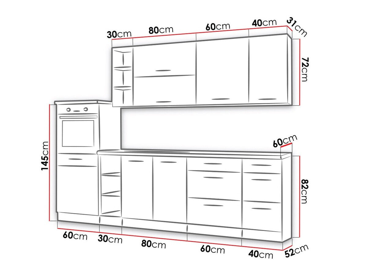 Moduláris konyha szett Faline IV (Vigo), Szín: Lándzsa tölgy + Fényes fehér, Munkalap: Nem, Led világítás: Igen