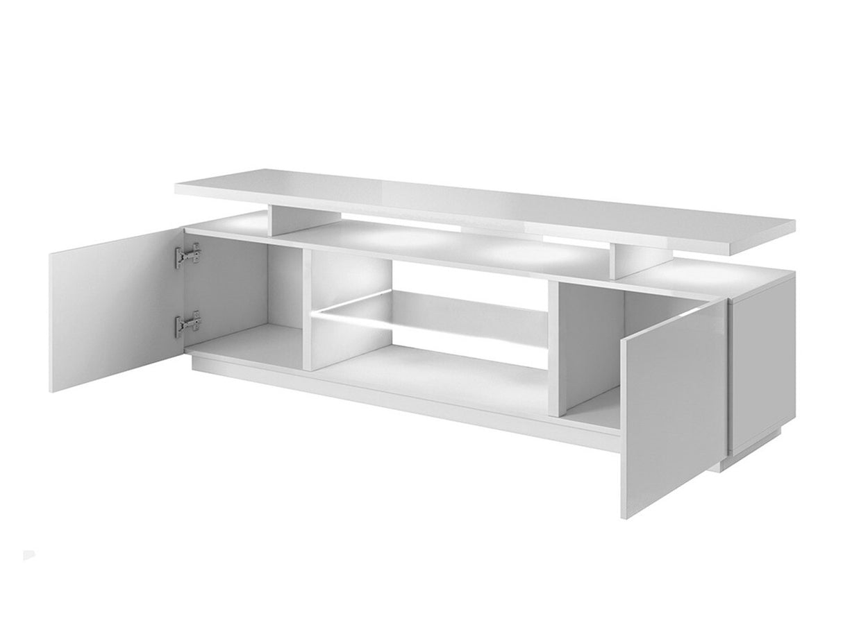 TV-állvány EVA, Szín: Fehér + Fényes fehér, Led világítás: Igen