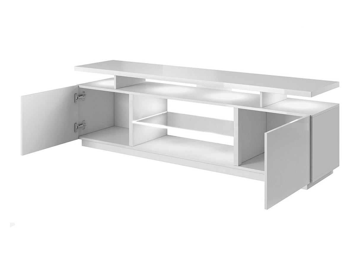 TV-állvány EVA, Szín: Fekete + Fényes fekete, Led világítás: Igen