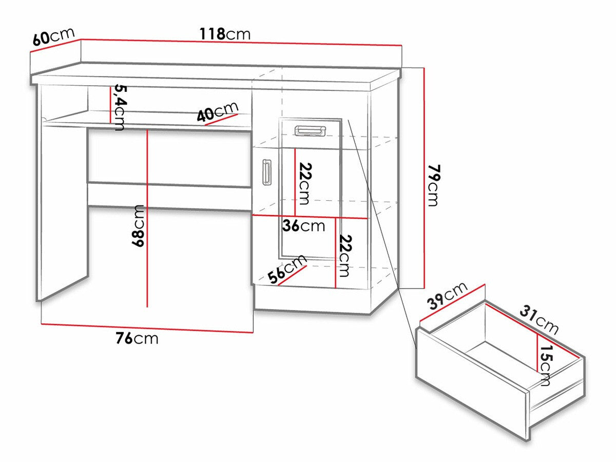 Íróasztal Tadeusz T-19 (Nemris N19), Szín: Lefkas tölgy
