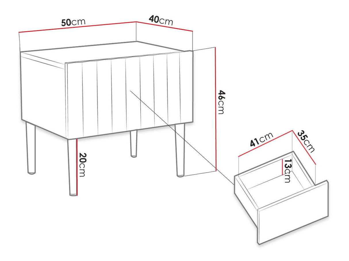Éjjeliszekrény ARCOS 50, Szín: Fényes fekete + Fekete